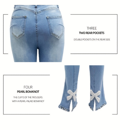 2025 Women'S Skinny Butterfly Sticky Flower Bead Split Small Foot Pencil Pants