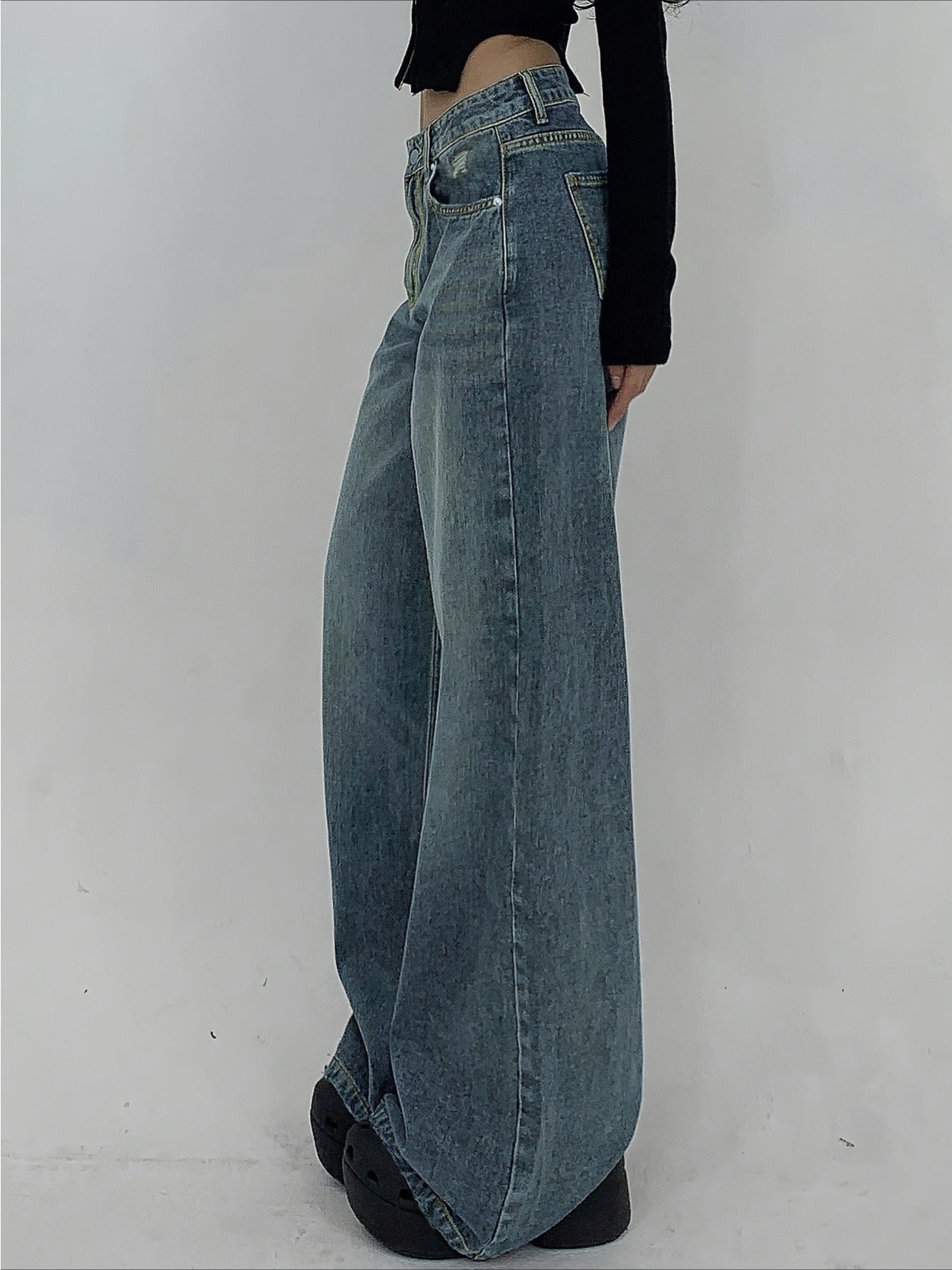 1-Pack Women's Wide-Leg Ultra-Long Floor-Length Ripped Loose-Fit Casual Jeans. Suitable for Streetwear, Daily Wear, Parties, and Outdoor Scenes. Sizes XS-XXL. Women's High-Stretch Denim Jeans, Loose Fit with White Stitching, All-Season Wear