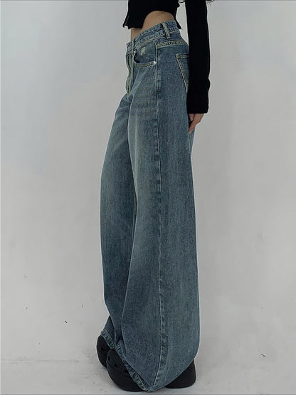 1-Pack Women's Wide-Leg Ultra-Long Floor-Length Ripped Loose-Fit Casual Jeans. Suitable for Streetwear, Daily Wear, Parties, and Outdoor Scenes. Sizes XS-XXL. Women's High-Stretch Denim Jeans, Loose Fit with White Stitching, All-Season Wear