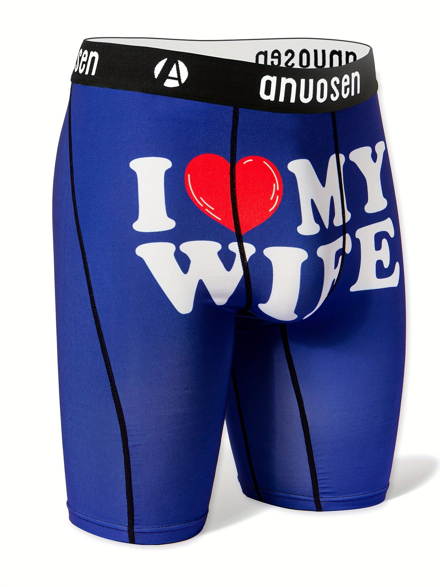 I LOVE MY WIFE Print Men's Trendy Underwear - Casual Sports Fitness Boxer Trunks, Breathable Comfy Quick Drying Stretchy Long Boxer Briefs Shorts - For Men - Suitable for Everyday Wear & Sports - Perfect Valentine's Day Gift for Husband