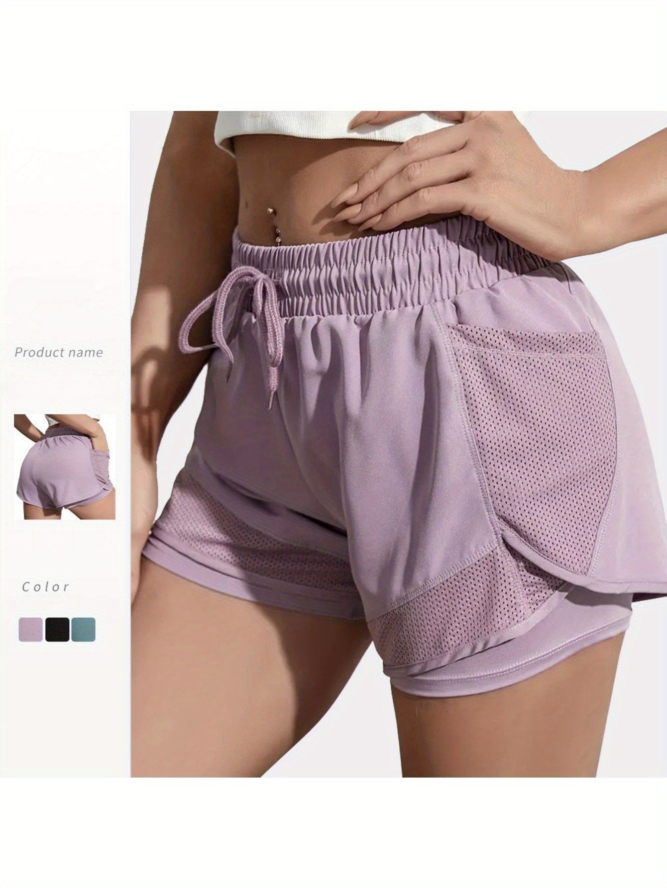 FOEIERAA Fashionable Ladies 3pcs Set Of Yoga Sports Shorts, Fake Two-piece High-waist Sports Shorts, High Elastic And Quick-drying, Light And Breathable, Suitable For Running, Yoga, Cycling, Fitness, Studio, Casual Outing, Daily Outfit, Suita