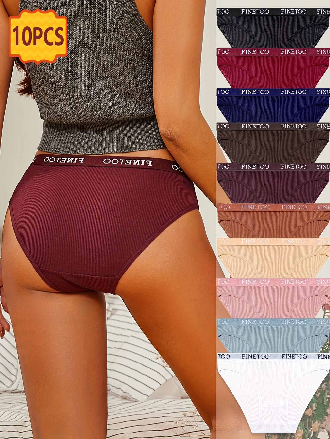10pcs Set Of Letter Waist Underwear, Fashionable, Elegant, Breathable, Comfortable And Soft Underwear, Suitable for Daily Commuting, Women's Underwear And Underwear