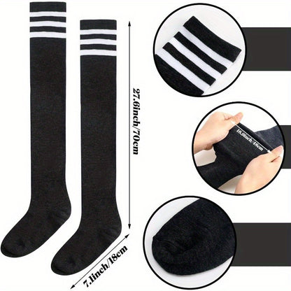 [5 Pairs Over-The-Knee Socks] Random 5 Pairs Over-The-Knee Socks - Heavy Compression Fit, Ultra-Long Leg Covers (27.6 Inches) - Non-Slip Open Top, Suitable for Boots, Jeans, Roleplay, Casual Wear - Available Colors: Black, Navy, Gray