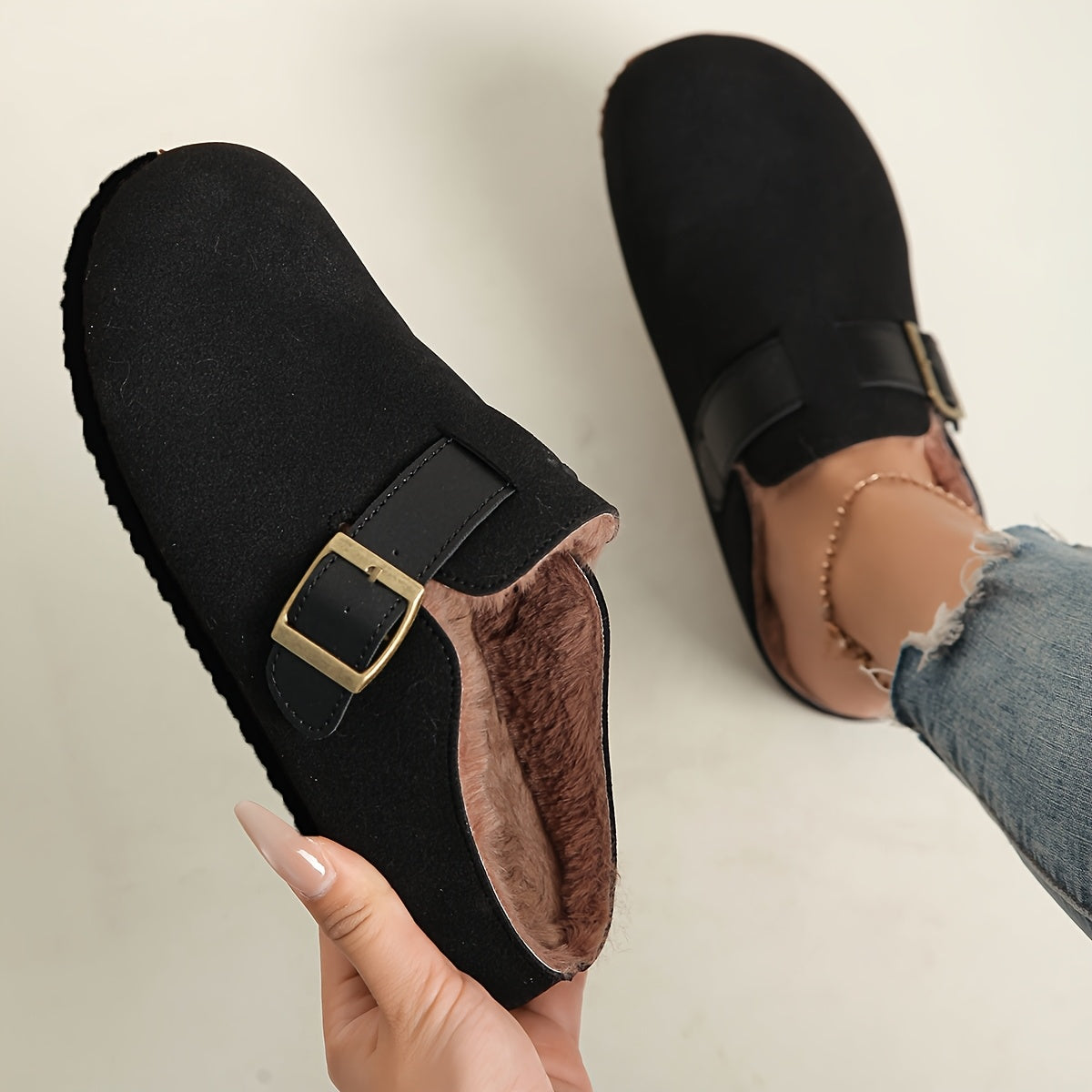 Women's Plush-Lined Platform Loafers, Buckle Strap Flat Shoes, Winter Warm and Comfortable Commuter Flat Shoes, Local Warehouse, Women Shoes