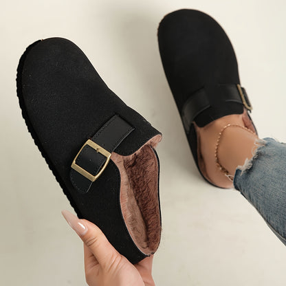Women's Plush-Lined Platform Loafers, Buckle Strap Flat Shoes, Winter Warm and Comfortable Commuter Flat Shoes, Local Warehouse, Women Shoes
