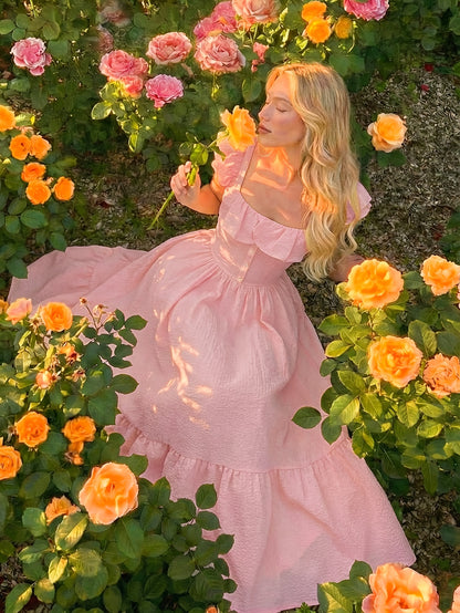 [Elegant Romantic Dress] Women's Spring/Summer Off-Shoulder Ruffled Waist Dress | Elegant Romantic Design, Showcasing Soft Temperament, Ideal for Dates, Outings And Daily Wear