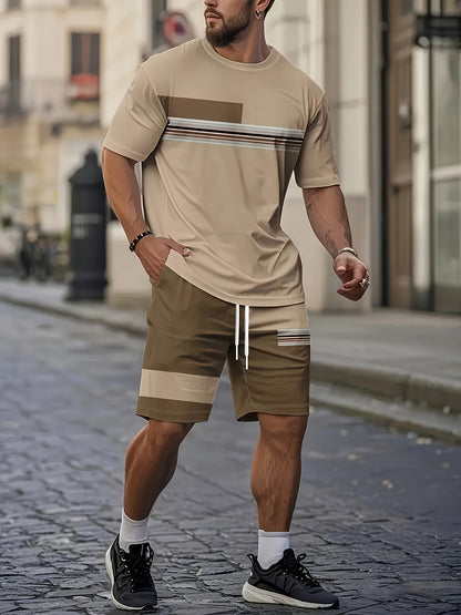 [3D Printing 2pcs Set] Summer 3D Printed Men'S Breathable Comfortable Outdoor Casual Short-Sleeve Crew Neck T-Shirt And Shorts Adult Set