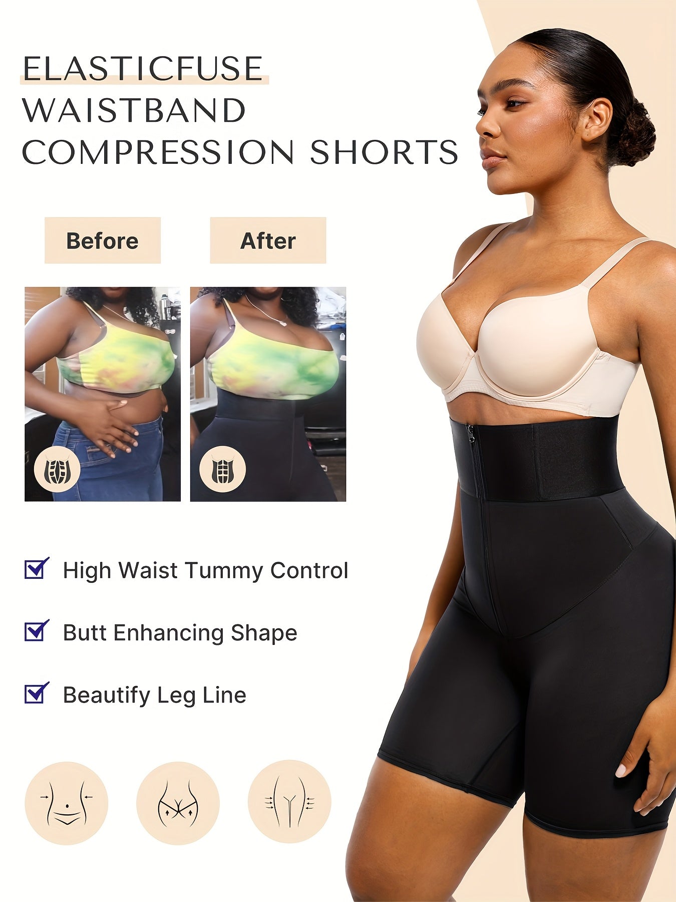 Women's Solid Color Comfortable High-waist Tummy Control Shapewear Shorts, 4 Flexible Steel Bones And Butt Lifter Thigh Slimer, for Perfect Underwear