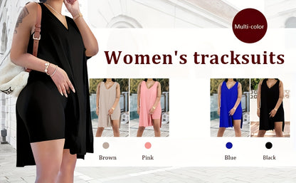 Black Polyester V-Neck Sleeveless Shorts - product view 5