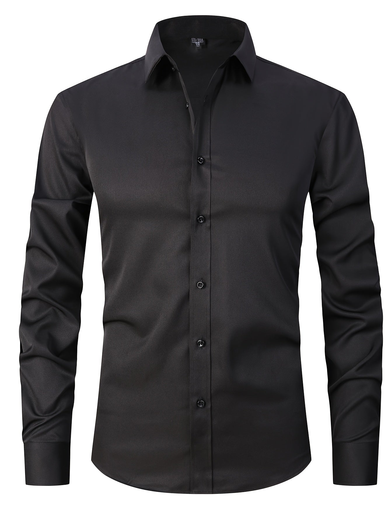 Men's Slim Fit Muscle Shirt - Stretch Polyester Blend Long Sleeve for Body Contouring | Glossy Solid Color Workout & Casual Shirt | Spring/Fall Gym-to-Street Wear (Hand Wash)