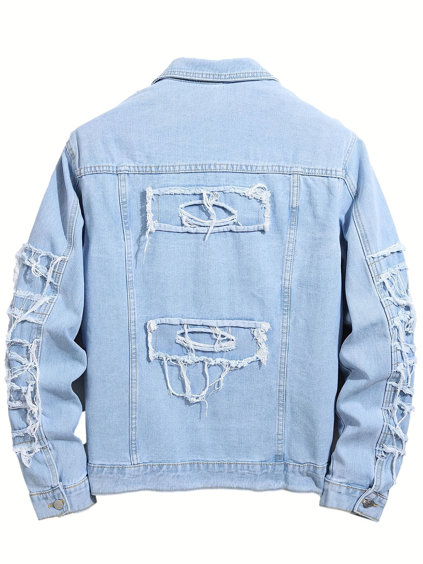 Men'S Ripped Denim Jacket Slim Fit Jean Outerwear Streetwear Casual Coat