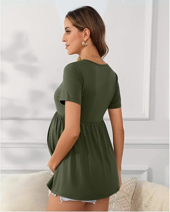 3 Packs Women'S Maternity Tops Short Sleeve Scoop Neck Elastic Band High Waist Shirts Pregnancy Clothes