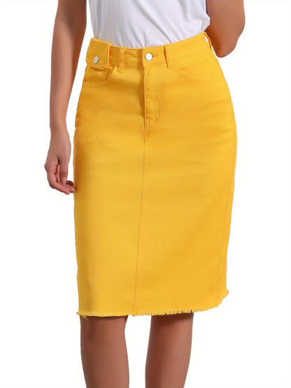 Women's Casual Jean Skirt High Waist Back Slit Stretch Denim Skirts