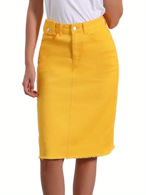 Women's Casual Jean Skirt High Waist Back Slit Stretch Denim Skirts