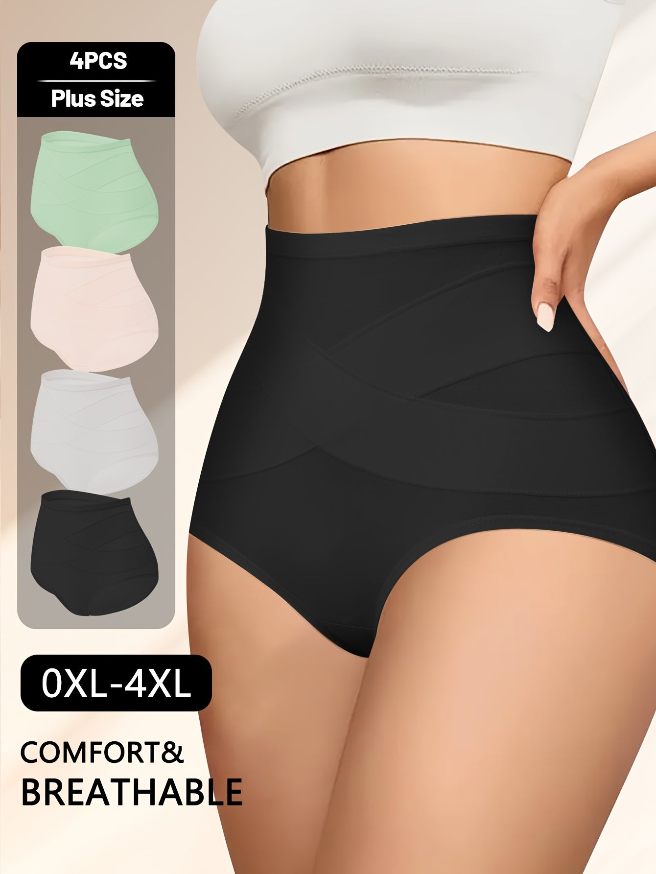 4pcs Plus Size High-Waist Shaping plus-size Panties- Breathable And Comfortable, Designed to Shape Your Figure Perfectly- Featuring A Wide Elastic Waistband for Extra Support, Providing All-Day Comfort
