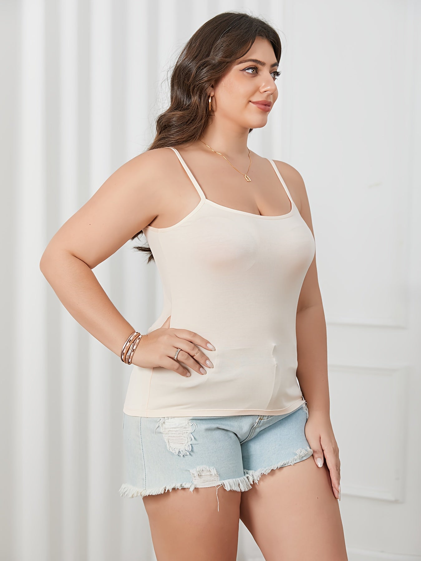 Plus Size, 3pcs Set Plus-Size Women's Camisole Tops with Built-In Bra - Sleeveless Round Neck All-in-One Comfy Loungewear & Day-to-Night Outfits, Adjustable Waist Tie, No Additional Underwear Needed, Beige/Black/White, Hand Washable Casual Wear for Home &