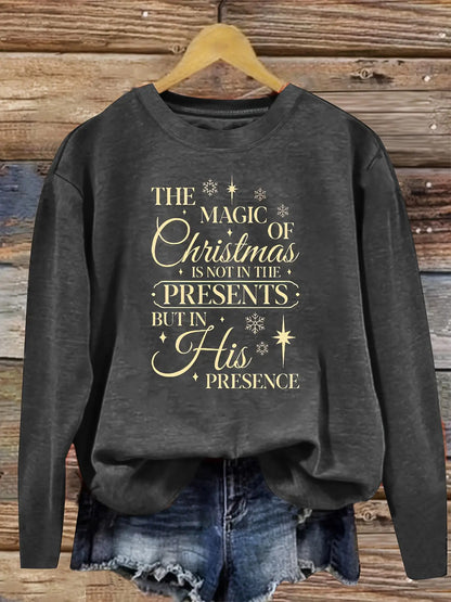 Women'S Casual Sweatshirt, Printed Design - All Seasons, Medium Stretch, Round Neck, Long Sleeve Top