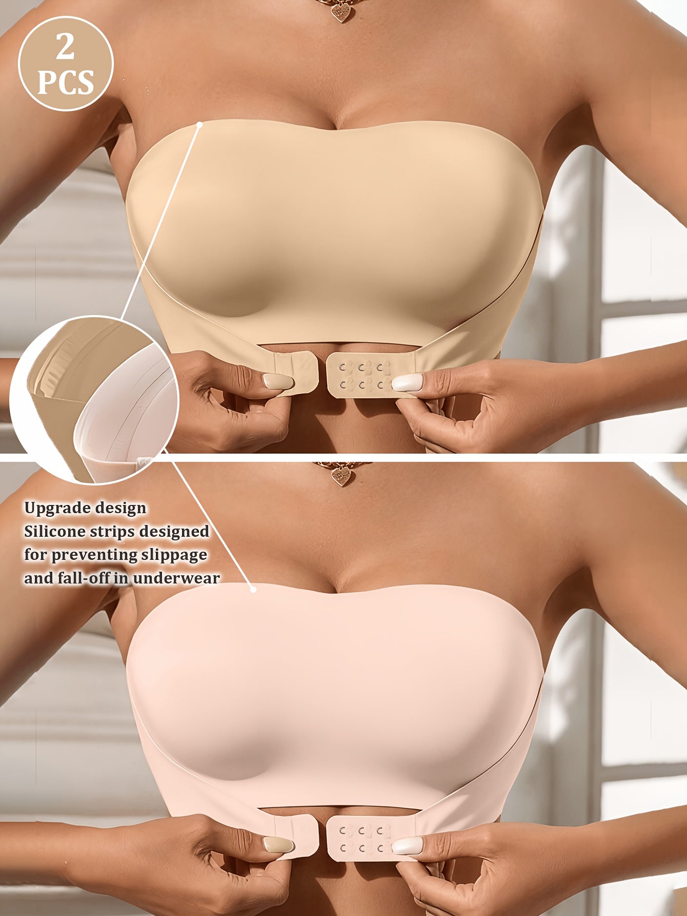 Two-Piece Women'S Mixed Color Strapless Bra with Front Closure, Perfect for Off-Shoulder Dresses And Wedding Gowns, Comfortable Lingerie Strapless Bandeau Bra, Front Closure Wire-Free Bra, Summer Seamless Breathable Bralette