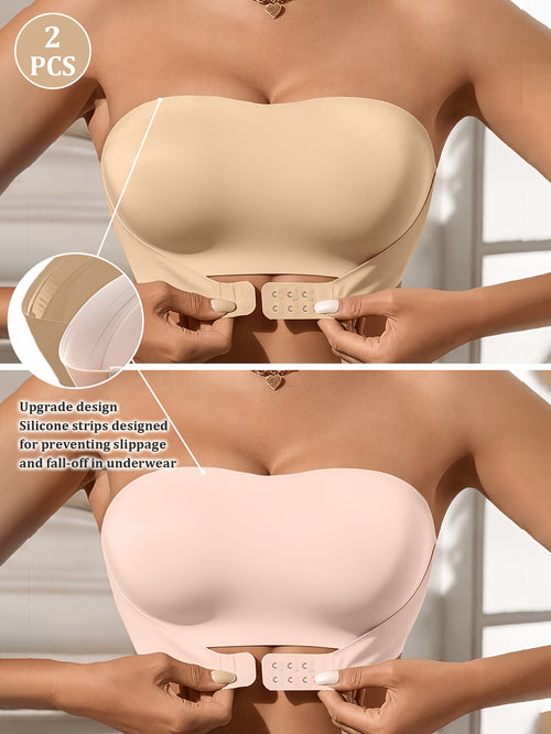 Two-Piece Women'S Mixed Color Strapless Bra with Front Closure, Perfect for Off-Shoulder Dresses And Wedding Gowns, Comfortable Lingerie Strapless Bandeau Bra, Front Closure Wire-Free Bra, Summer Seamless Breathable Bralette