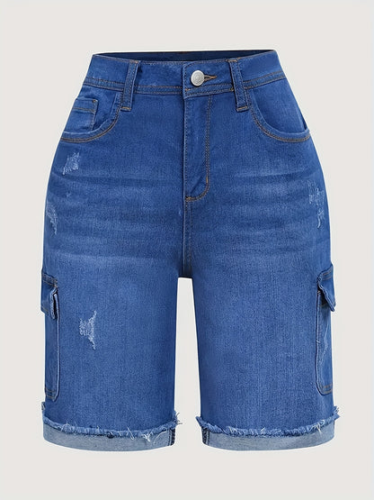 Women'S Work Shorts New Spring And Summer Loose Straight-leg Casual Pants With Elastic Fashion Frayed Personality Retro Versatile Hot Pants