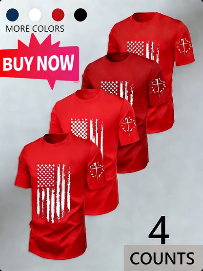 4pcs Set Of Men's Navy Striped Short-sleeve T-shirts: Round Neck, Geometric Pattern. Breathable And Quick-drying, Sweat-absorbent And Durable, Regular Fit. Classic Fashion Sportswear, Comfortable Basic Home/daily Wear/Novelty Pajamas novelty pajamas