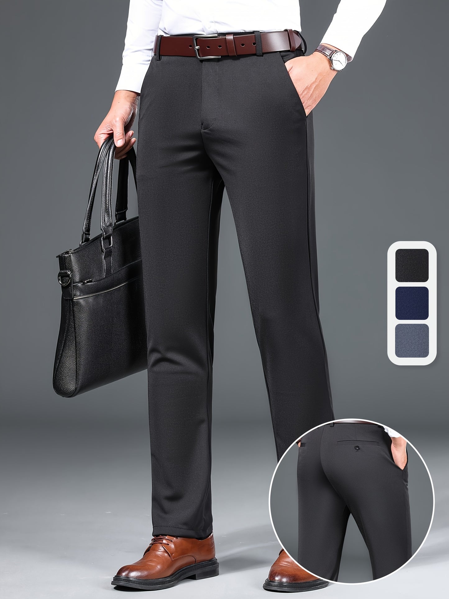 3 Colors Available, Men's Suit Pants, New Men's Classic Senior Business Casual Light Suit Pants, Casual Pants, Interview, Office Choice, Comfortable Material, Breathable and Quick-drying, Pocket Design, Perfect Gift Choice
