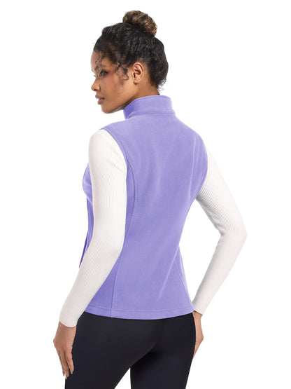 Women'S Fleece Zip Vest Lightweight Warm Sleeveless Jacket Stand Up Collar Windproof Soft Outerwear Vest with 4 Pockets Elastic Armholes for Camping Riding Office Outdoor Party Spring Fall Winter