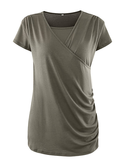 Set of 3 Women'S Short Sleeve Maternity Tops with Side Ruching for Breastfeeding