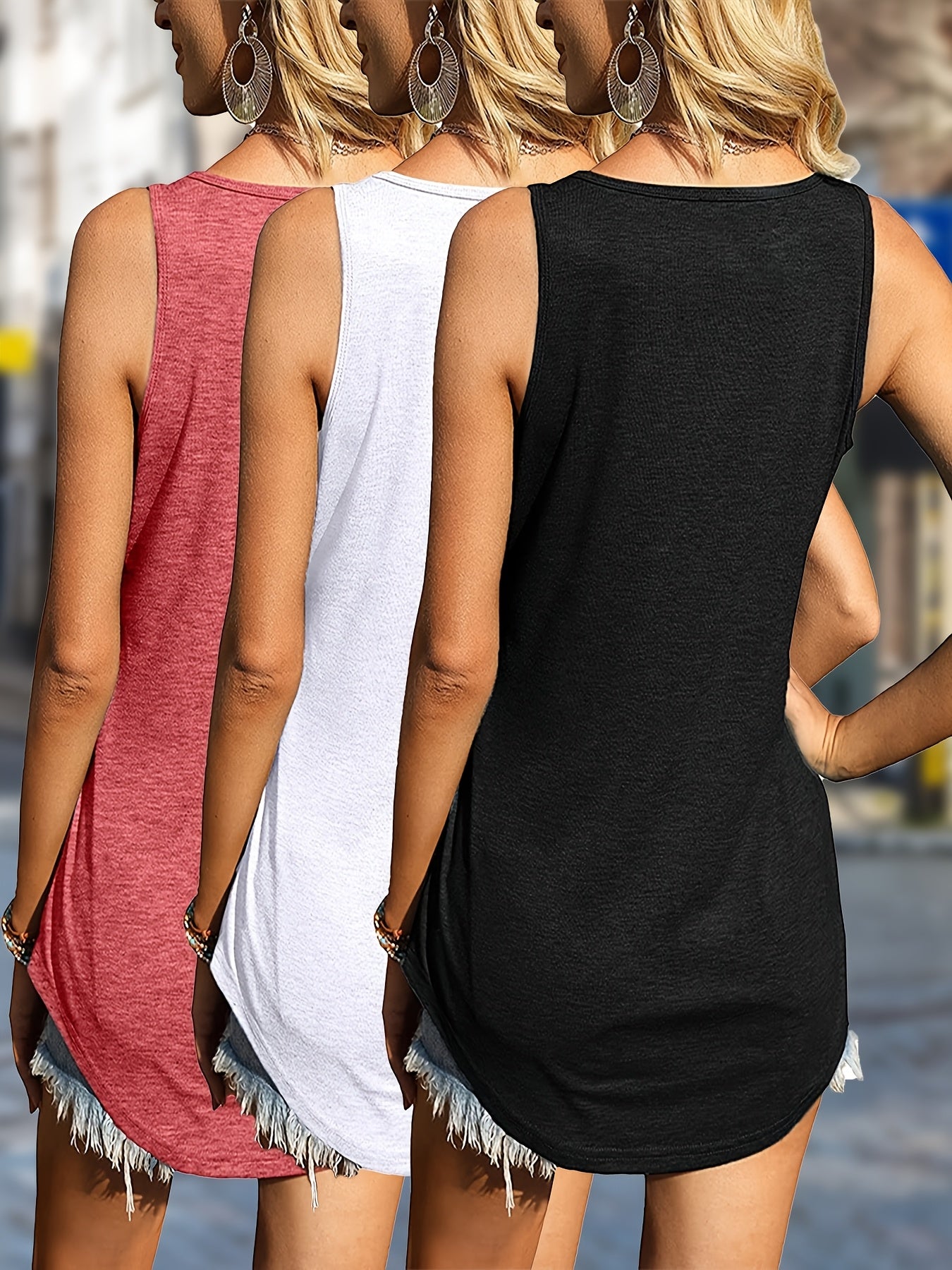 2pcs Women's Casual Tank Tops Soft Stretchy Loose Fit Sleeveless Shirt, Soft Rayon Blend, Fashionable Summer Spring Autumn Casual Wear, Summer Vest, Style Top, Comfortable Fit, Stretchy Material, Asymmetric Hem