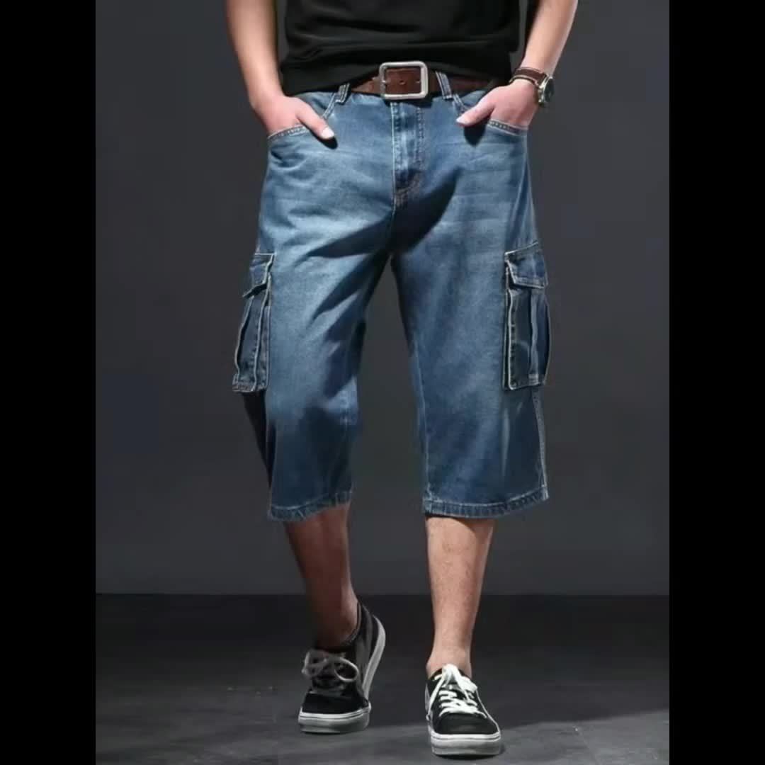 Men'S Loose Fit Multi- Work Outdoor Casual Denim Cargo Shorts