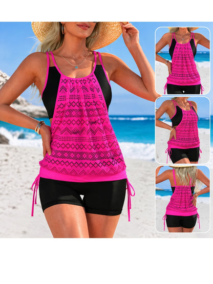 Women Tankini Swimsuit 2pcs Tummy Control Bathing Suit Blouson Tankini Top with Bottom
