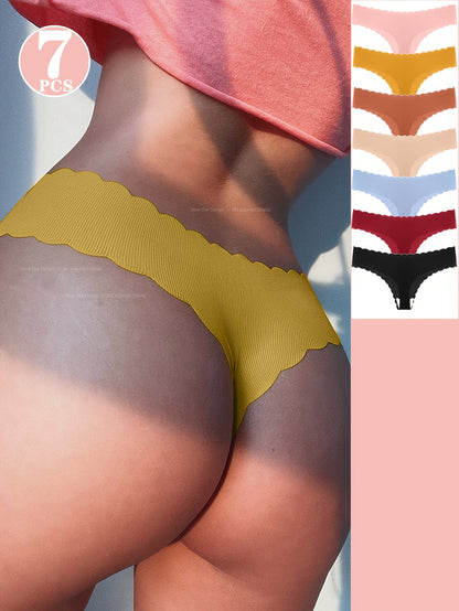 7pcs Women's Yoga Thongs - Seamless Low-Rise Non-Sheer Panties, Stretchy Workout & Everyday Underwear, Comfy Gym to Casual Laceless thong bottoms (Hand Wash Only) - Elegant Minimalist Design, Comfortable Underwear, Elegant Undergarment, Seamless Construct