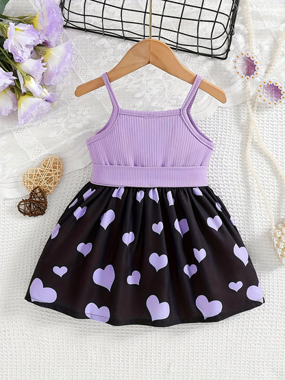 Spring/Summer Kids' Casual Camisole Dress with Cute Cat Print, Comfortable Long Sleeve Sweet Fashion Dress + Belt for Little Girls