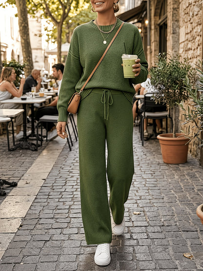 Women's Brick Red Knit High-Waist Long-Sleeve Pants - product view 12