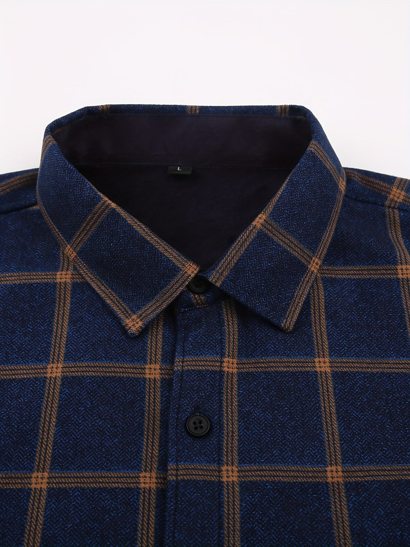 Men'S Heavyweight Long Sleeve Shirt - Thick Winter Jacket with Button Front Placket, Navy Blue & Brown Plaid, Formal & Casual Button-Up Blouse for Office, Outdoor, Everyday - Classic Button-Up Shirt for Men, Winter Jacket, Outdoor Clothing