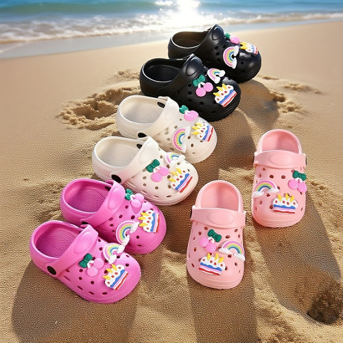 A Set of Fresh Summer Casual And Adaptable Rainbow Cherry Cake Flip-Flops for Girls Featuring an Adorable And Charming Design, Soft And Comfy on The Inside, Along with a Pair of Quiet, Slip-Resistant Flip-Flops for Boys