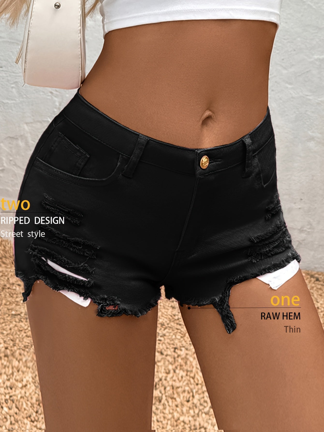 Regular Hole Stretch Denim, Casual Shorts, Y2K Cute Short Jeans