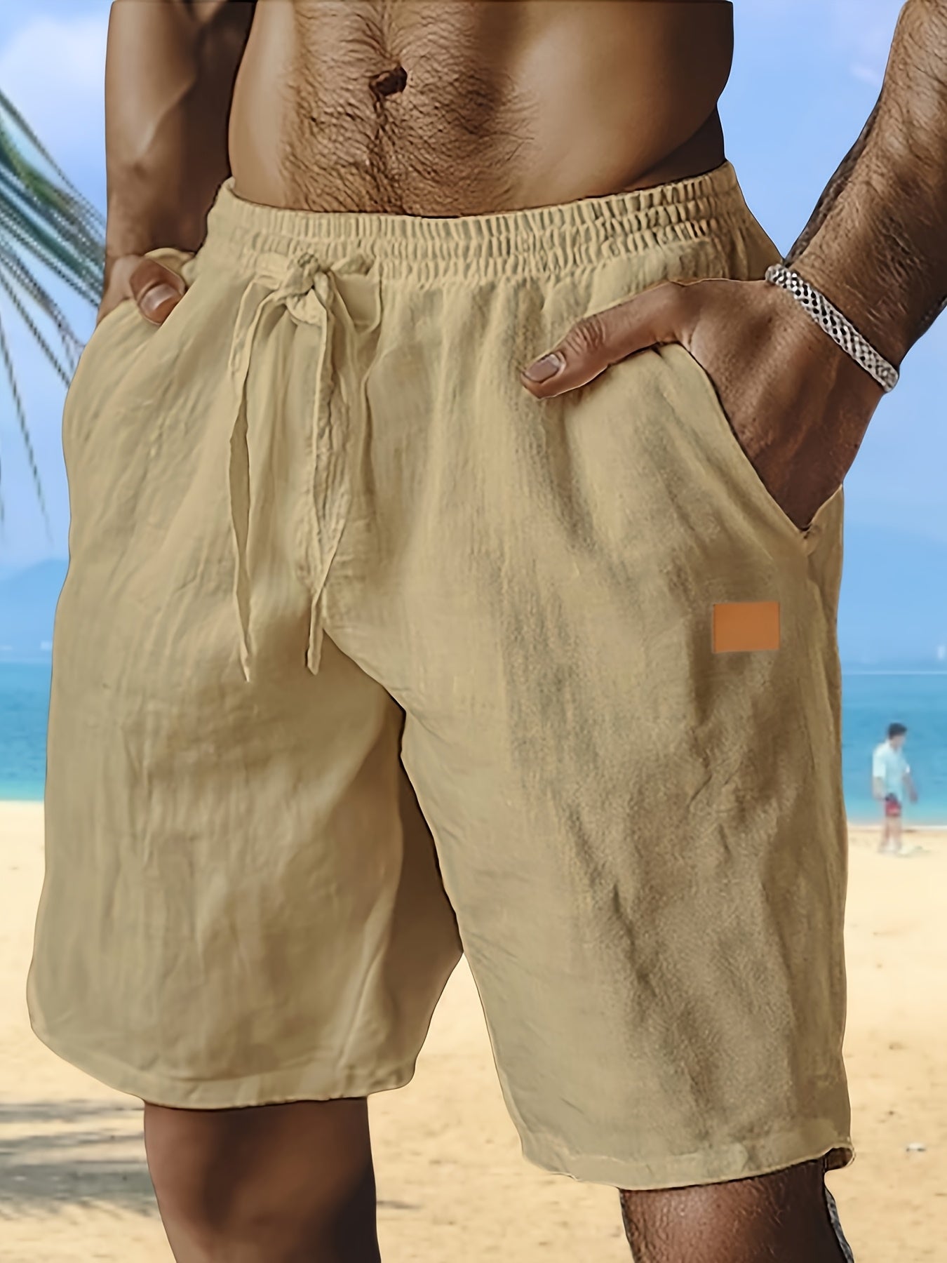 New Shorts, Drawstring Style, Elastic Waist, Solid Color, Breathable, with Pockets, Suitable for Daily Beach And Seaside Wear, Casual Shorts, Men'S Wear