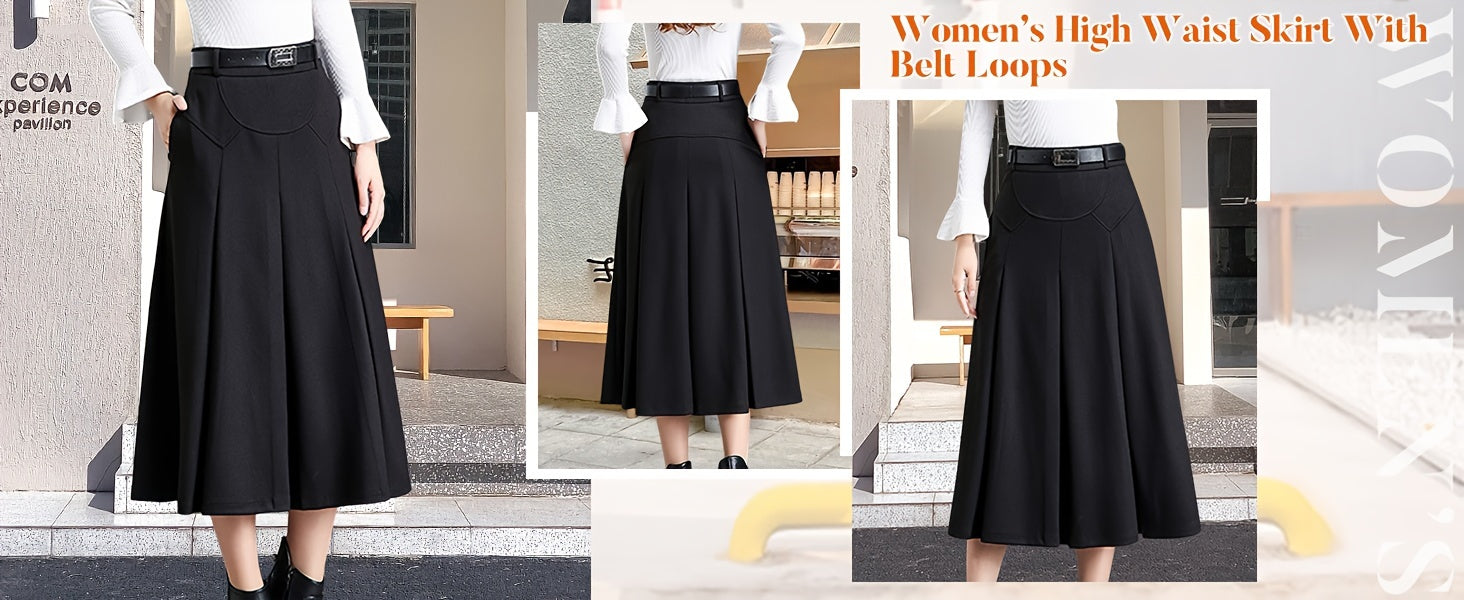 Women's Black Wool High-Waist Pleated Skirt - product view 9