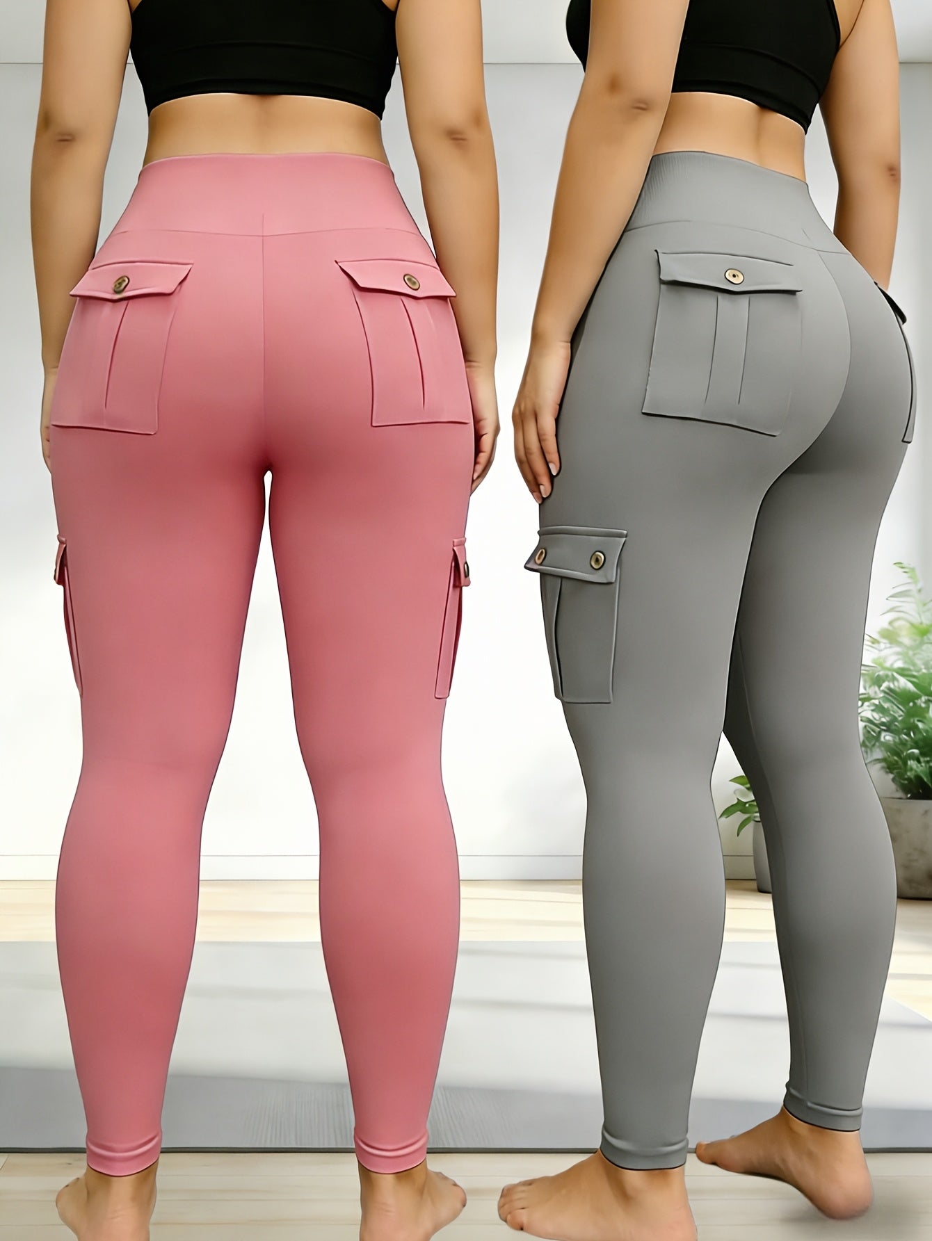 2 Pairs of Women'S Plus Size Tight Workwear Style Pants with Multiple Pockets, Sports Running Casual Daily Exercise Pants, Yoga Pants, High Waist And Hip Lifting, 2pcs Set of Spring, Summer And Autumn Pants, Shipped from Local Warehouse