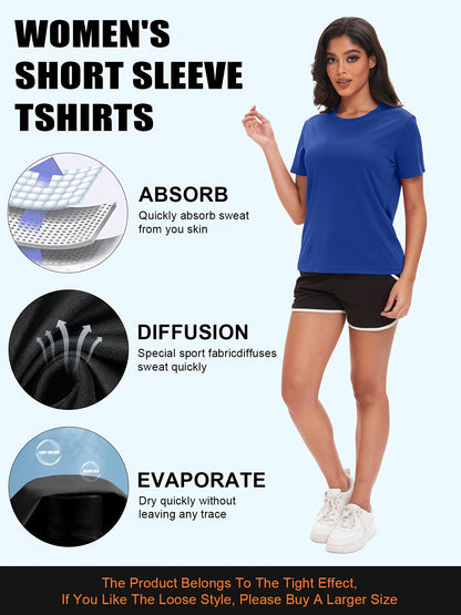 5 Pack Women' Quick-Dry S - Short Sleeve Tees Suitable for,,,, Swimming, & Outdoor, Crew Neck Solid Color Spring/Summer