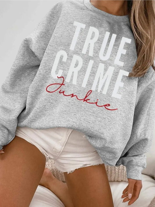 [Oversized Pullover Sweater] 1pc of Women's Casual Crew Neck Sweater, Oversized Pullover with a Graphic Print Inspired by True Crime TV Shows And Podcasts, Suitable for Autumn And Winter, in a Grey Design