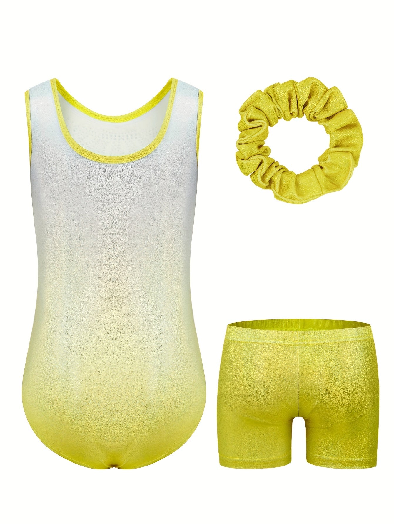 Set of 3 Girls' Leotards Featuring Shorts And a Hairband, Designed with a Gradient Contrast, Diamond Decorations, And Sleeveless Style, Perfect for Ballet Dance Performances