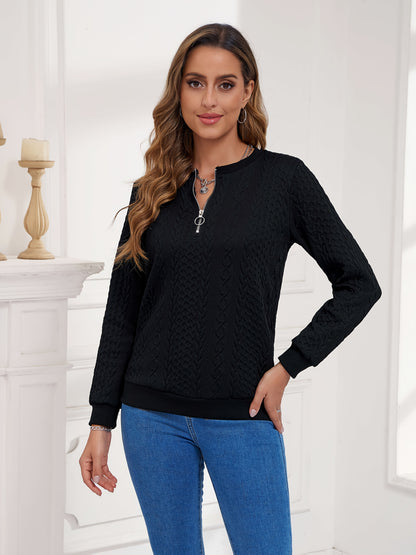 European And American Women's Fashionable Embossed Pullover Hoodie, Zipper Autumn And Winter Casual Long Sleeved Textured Top, Solid Color Long Sleeved Sportswear, Women's Clothing