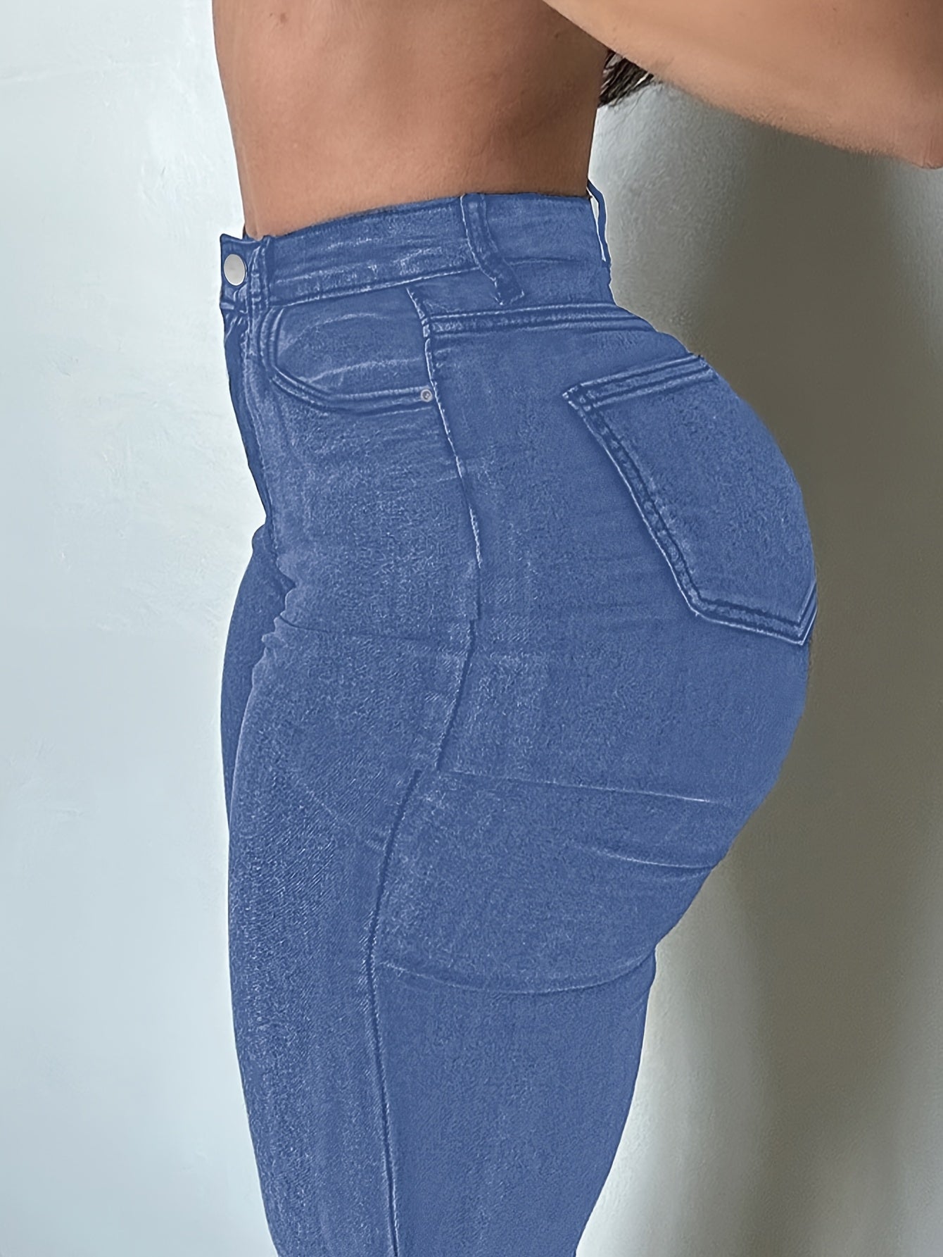 Women'S High Stretch Flare Zipper Jeans - Solid Color Street Style with Pockets, Four Seasons Comfortable Machine Washable Fabric, Functional Fashion Design, Comfortable Fit