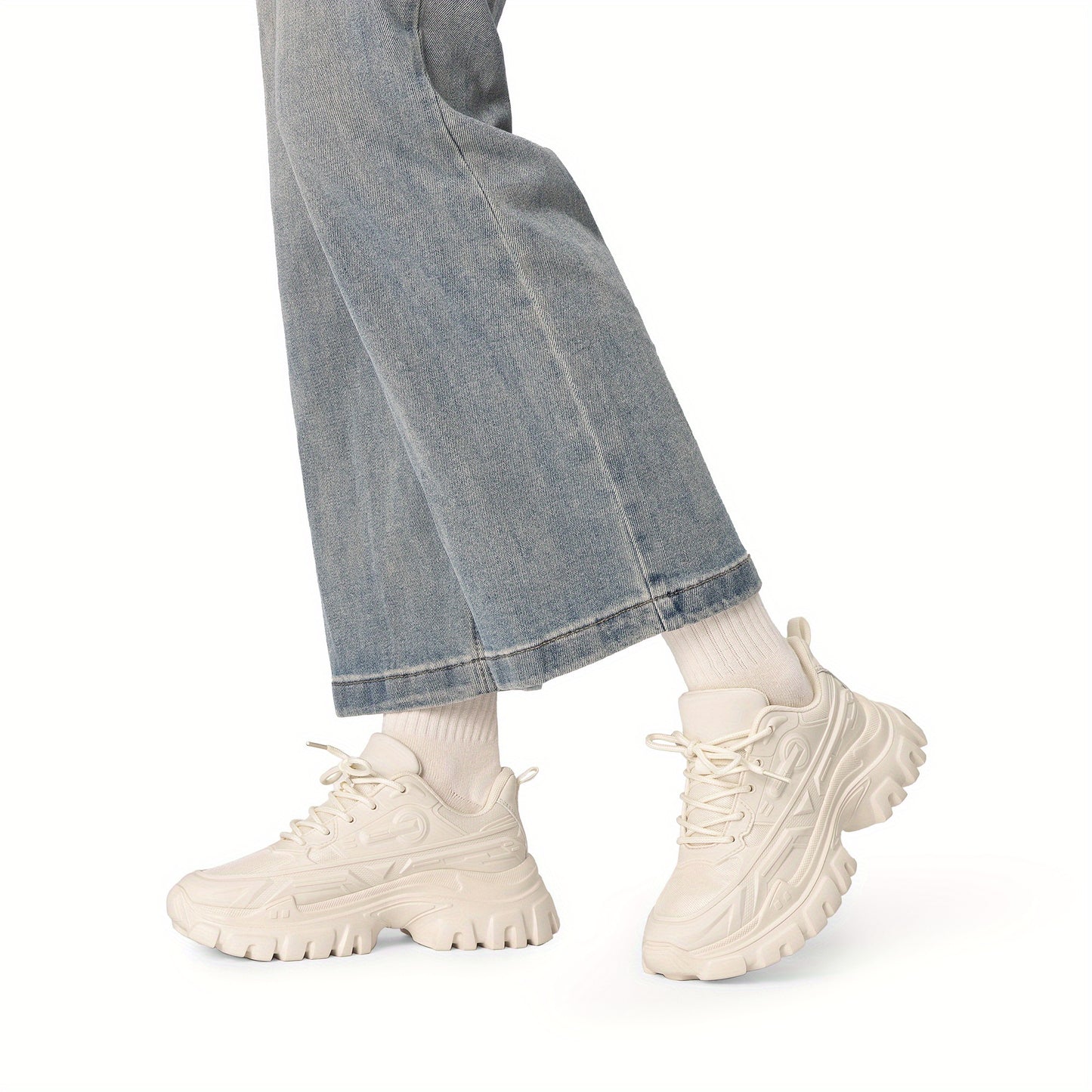 Stylish Chunky Sneakers for Ladies, Featuring Bold Platform Design And Comfortable Lace-Up Style., Women Shoes
