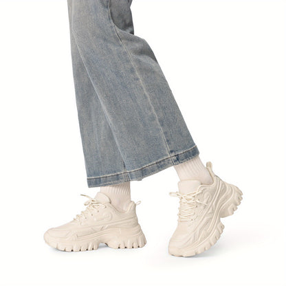 Stylish Chunky Sneakers for Ladies, Featuring Bold Platform Design And Comfortable Lace-Up Style., Women Shoes