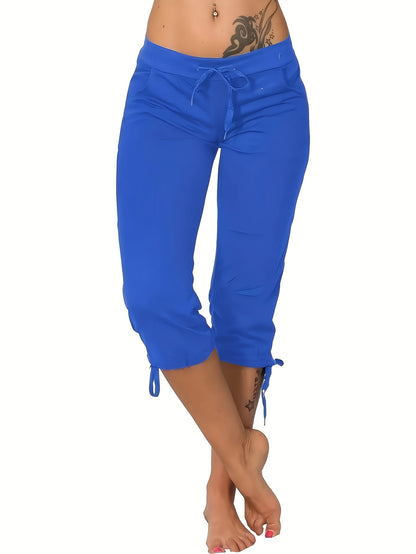 (3 Pack) Women's Lightweight Cropped Trousers with Drawstring Waist - Casual Trousers, Comfortable And Stylish Everyday Trousers for Spring And Summer | Loose Fit Trousers | Casual Style Trousers