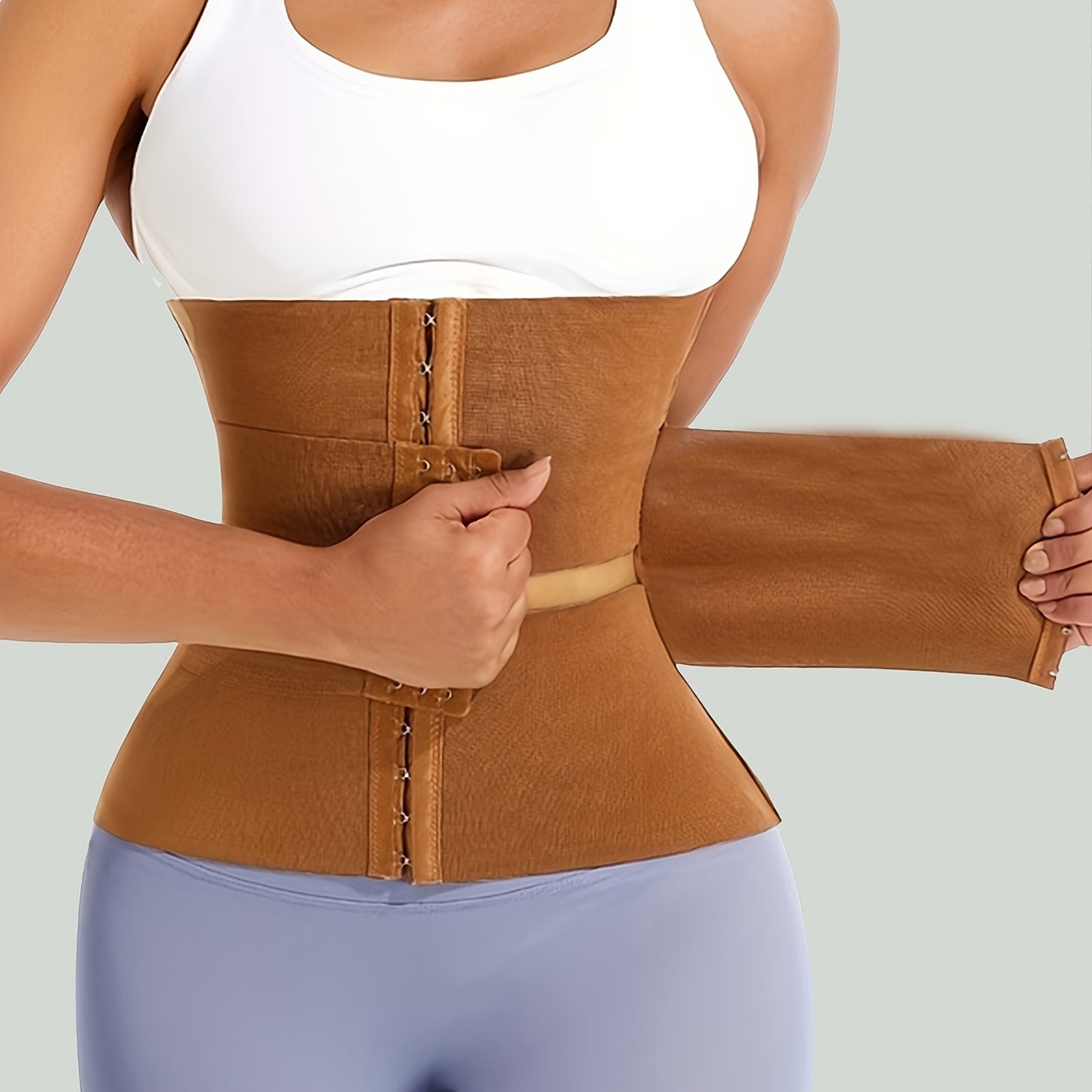 Brown Adjustable Hook-and-Eye Waist Trainer for Women - Postpartum Support, Tummy Control & Body Shaper Belt for Yoga, Fitness & Everyday Use, Tummy Control Shapewear