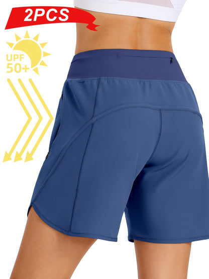 2-Pack Athletic Shorts for Women - Breathable Stretchy Quick-Dry Durable with Waistband for Running Gym Tennis Summer Running Short